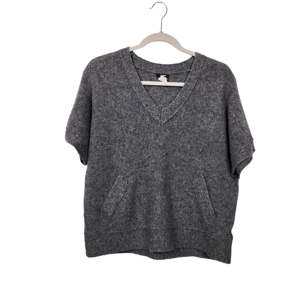 J. Crew Merino Wool Sweater Gray Silver Metallic V-Neck layering Women's Size XS